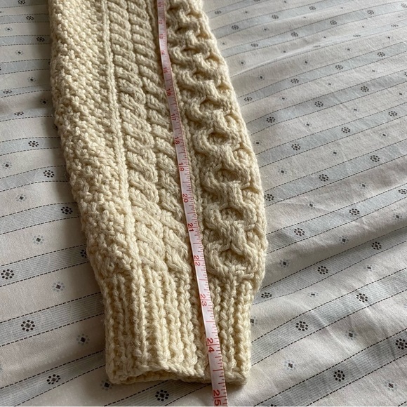 Hand cable knitted 100% oatmeal unisex wool vintage beige sweater Cable Knit S - Picture 10 of 10